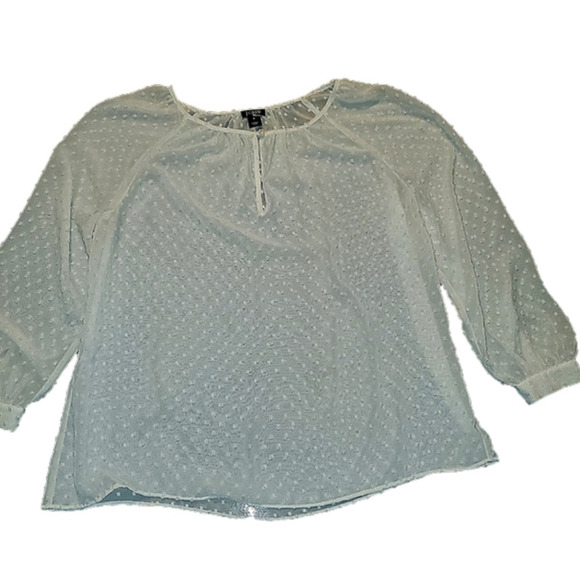 J. Crew Small Balloon Sleeve Sheer Textured Cream Long Sleeve Top - Picture 1 of 11